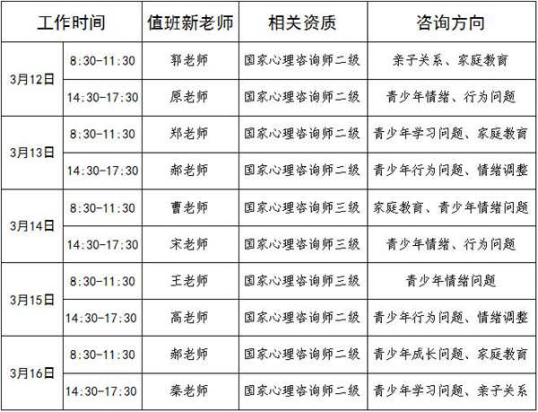 3.12-3.16日公益值班图