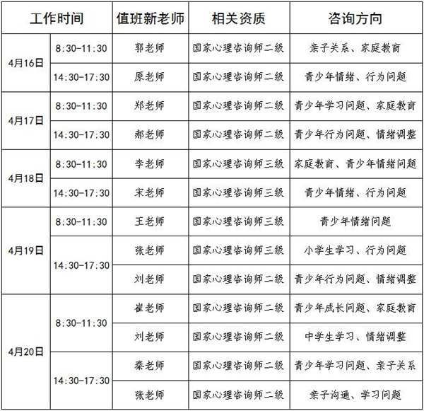 4.16-4.20日公益值班图