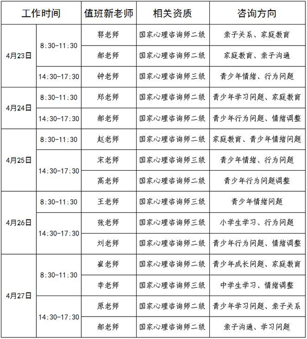 4.23-4.27日公益值班图