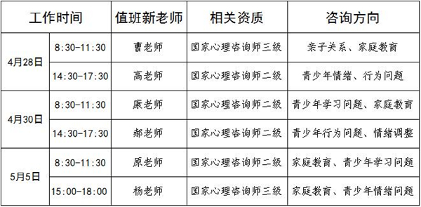 4.28-4.30-5.5日公益值班图