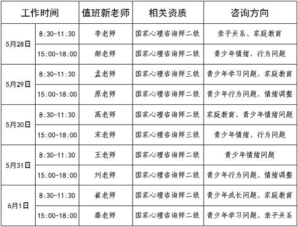 5.28-6.1日公益值班图