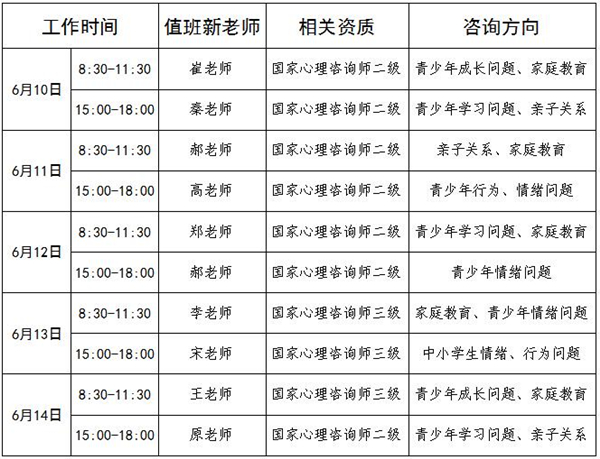 6.10-6.14日公益值班图