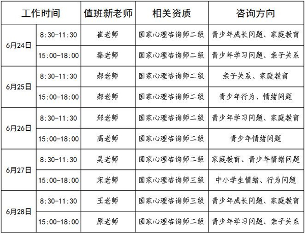 6.24-6.28日公益值班图