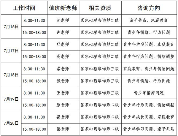 7.16-7.20日公益值班图