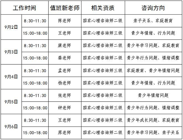 9.2-9.6日公益值班图