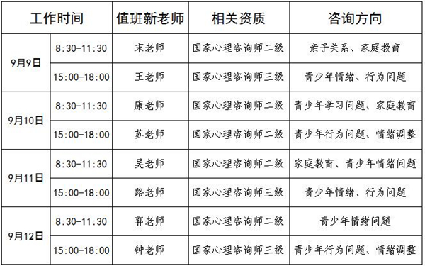 9.9-9.12日公益值班图