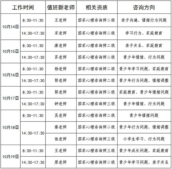 10.14-10.19日公益值班图