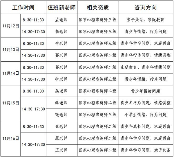 11.12-11.16日公益值班图