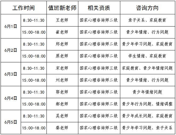 6.1-6.5日公益值班图