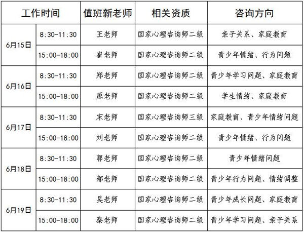 6.15-6.19日公益值班图