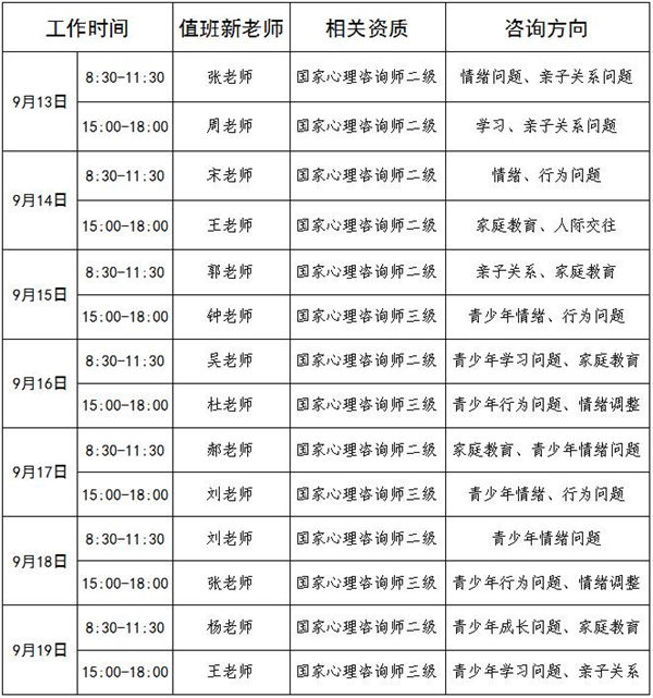 9.13-9.19日公益值班图